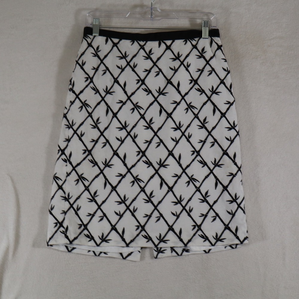Talbots Womens 4 White Black Bamboo Lattice Print Skirt Lined Back Vent Office